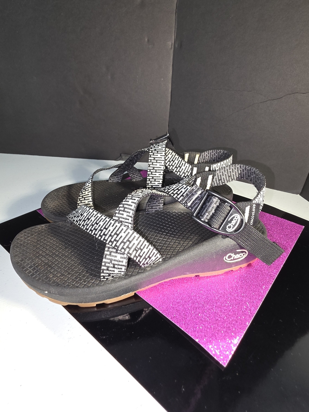 Chaco Z/Cloud Strappy Sandal in Black and White Womens Size 7 Sporty Comfy